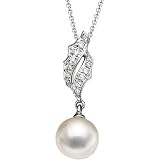 14K White Gold Cultured Pearl and Diamond Necklace