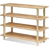 Furinno FNCJ-33005 Pine Solid Wood 4-Tier Shoe Rack, Natural