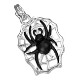 STERLING SILVER ENAMEL BLACK SPIDER CHARM ON WEB
