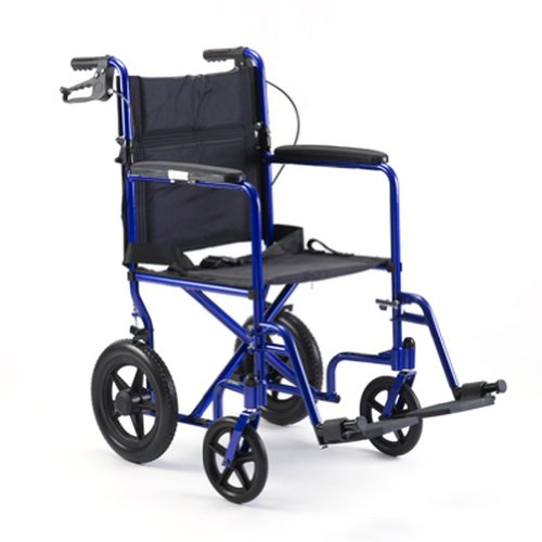 Aluminum Transport Wheel Chair with 12" Rear Wheels Color: Blue
