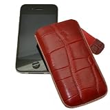 Produkt-Bild: Suncase Ledertasche (Lasche mit R&uuml;ckzugfunktion) f&uuml;r iPhone 4 / iPhone 4S in croco-rot