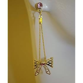 Saka's Gold Toned Dangling Bow Fish-Hook Earrings