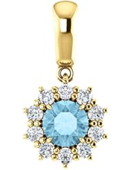 18K Yellow Gold Round Cut Blue and White Diamond Pendant -- LIFETIME WARRANTY