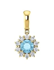 10K Yellow Gold Round Cut Blue and White Diamond Pendant -- LIFETIME WARRANTY