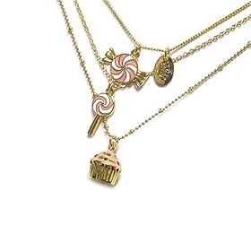 Pink Birthday Triple Strand Cupcake Gold Pendant Necklace Fashion Jewelry