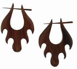 KOMORAN- Organic Hand Carved Sono Wood Earrings with Wood Post - From Indonesia - Sold as a Pair - 30mm x43mm
