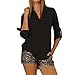 Eliacher Women's Casual V Neck Chiffon Blouses Drawstring Long Sleeve Tops Shirt