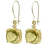 10k Yellow Gold Cushion Cut Lemon Quartz and Diamond Earrings