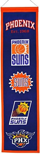 NBA Basketball Phoenix Suns - 8"x32" Heavy Wool with Embroidery Sport Team Logo Heritage Banner. Frame Dimensions 15.5"x41" Deluxe Double Matted with Brown Wood Frame #3024
