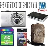 Canon PowerShot SD1100IS 8MP Digital Camera with 3x Optical Image Stabilized Zoom (Silver) + Transcend TS4GSDHC6 4GB SDHC SD 2.0 SPD Class 6 Card +Delkin Devices ALL-IN-1 Card Reader + Samsonite Perfect Fit Digital Photo Bag + Screen Protectors