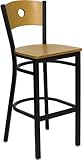 HERCULES Circle Back Black Metal Bar Stool with Natural Wood Seat and Back  ....