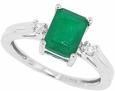 Three Stone Emerald Cut Genuine Emerald Diamond Ring,10Kt White Gold-6