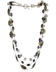 Margo Morrison New York Faceted Labradorite, Grey Pearl Combo Triple Strand Necklace
