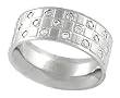 Stainless Steel Checker Design Polished Band with CZ Accents