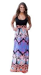 Summer Polyester Full Length Sleeveless Round Neck Striped Print Maxi Dress 