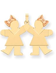 14k Two-tone Double Girl "Kids" Pink Bow Charm