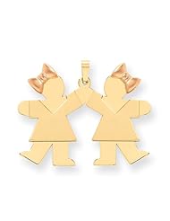 14k Two-tone Gold Double Girl Kids Pink Bow Charm