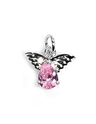 Sterling Silver Angel Pink Ice CZ Pendant Polished Cute Charm Pure 925 New 12mm with 1mm Ball Bead Chain