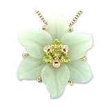 14K Yellow Gold Exotic Carved Blossom Pendant with Diamonds-Multi Blue Quartzite-Peridot ,w o Chain