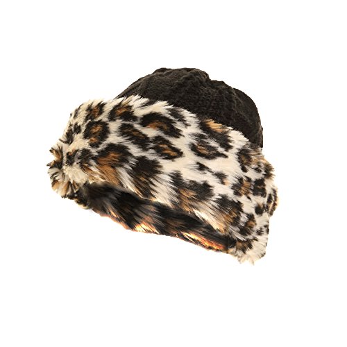 Ladies/Womens Knitted Winter Hat With Faux Fur Trim