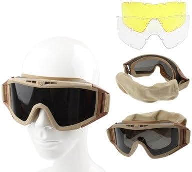 Desert Locust Ballistic Goggles (3pcs Protection Divided Lens in one packaging, the price is for 3 pcs), Khaki