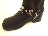 Biker Boots Boot Chains Black Leather with Skull & Crossbones Ornaments