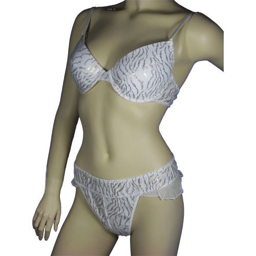 Produkt-Bild: Cottelli BH-Set Summertime - BH + String mit R&uuml;schen - wei&szlig; mit Gold Aufdruck - Verschiedene Gr&ouml;&szlig;en