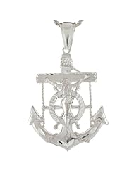 Sterling Silver Large Anchor Jesus Crucifix 6.65cm Religious Pendant
