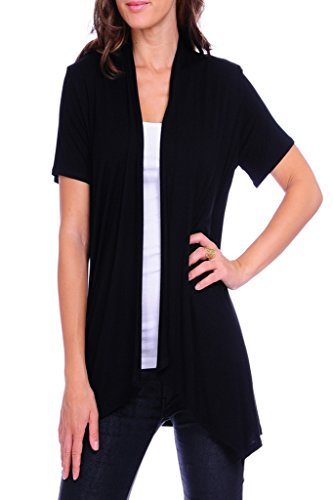 4GOG Apparel Women's S-3X Size Solid Short Sleeve Cardigan Black X-Large