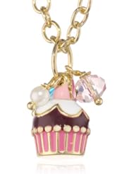 Little Miss Twin Stars Girls 14K Gold Plated Chocolate Flavored Cupcake Chain Necklace, 15"