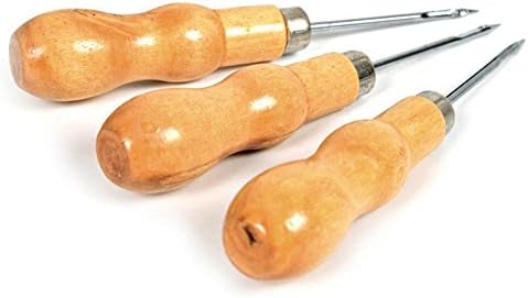 A Trust 3 Pcs Gourd Shaped Wooden Handle Leather Cloth Overstitch Pin Sewing Awl Tool