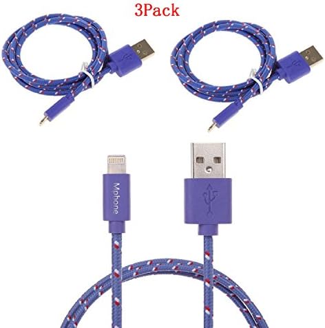 Mphone(TM) 3 Pack 1m 3Ft DIY Replacement Ruggedized Braided Extra Good Lightning to USB Cable/8 Pin to USB Cable Charge and Sync for Apple iPhone 6 6 Plus 5S, 5C, 5, Ipad Air, Ipad 4, Ipad Mini and other Lightning connector Devices-1 Year Warranty