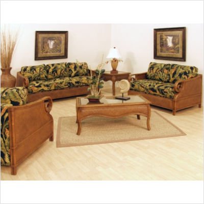 Cheap Sunset Reef Upholstered Rattan Deep Seating Group Fabric: Banana Bay Chili