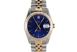 Rolex Mens 2 Tone Datejust Blue Stick Marker Dial
