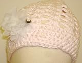 Hand Crocheted Pink Color Cotton Hat with Removable Flower Can Use As Hair Clip