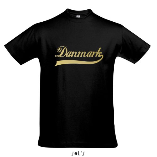 T-Shirt Dänemark Oldschool Danmark LÄNDERSHIRT EM / WM FAN Trikot S-XXL , Deep black – gold , XXL
