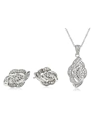 Sterling Silver Diamond Twist Shape Pendant and Earrings Box Set (1/5 Cttw, I-J Color, I2-I3 Clarity), 18"