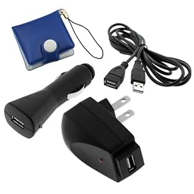 GTMax 2 USB Adapter Charger Set +6 Feet USB Extension Cable + BlueMall Memory Card Case for KODAK Mini Video Camera, Mini HD Video Camera; Creative Vado VF0624 HD 3rd Generation Pocket Camcorder