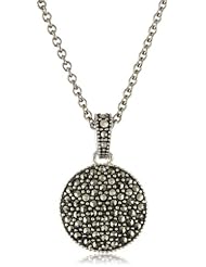 Judith Jack Sterling Silver Marcasite and Crystal Pave Reversible Circular Pendant Necklace, 16"