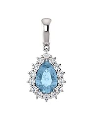 10K White Gold 9.00x6.00mm Pear Cut Sky Blue Topaz and Diamond Pendant -- LIFETIME WARRANTY