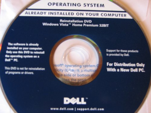 Microsoft Windows Vista Home Premium DELL VERSION 32BIT Operating System Reinstallation DVD - MEDIA (DVD) ONLY! No DVD Key Included