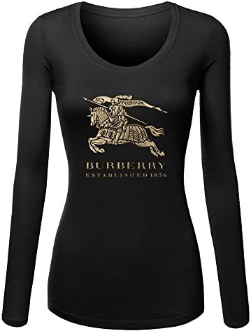 Printed Golden Burberry Logo Women's Long Sleeve T-Shirt