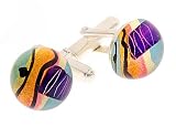 Designer handcrafted round domed shaped acrylic and foil cufflinks