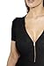 Women's Zip Up V Neck Short Sleeve Fitted Lightweight Casual Rib Knit Top