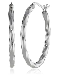 Sterling Silver Tarnish-Free Large Oval Twist Hoop Earrings (1.0" Diameter)