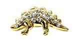 Gold Plated Stegasaurus Pin with Cubic Zirconia Gemstones - Dinosaur Pin
