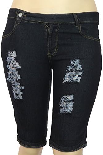 Women's Love Sweet Stretch Solid Spandex Distress Capri Pants Navy Plus Size 16