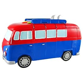 Red & Blue Surfer Van Large Piggy Bank Bus
