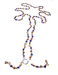 Fresh Water Pearls Necklace with Silver Plated Easy-hook Clasp 66 Inches Long Brown and Blue