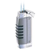 Colibri Crossfire Satin gunmetal / Polished Silver Wind-Resistant Lighter